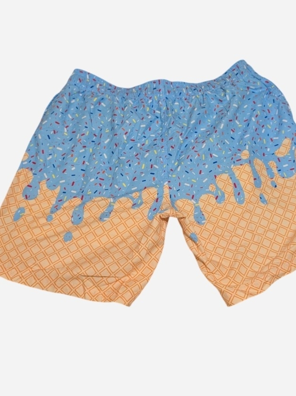 Ice Cream Cone Print Men's Swim Trunks in Blue and Tan - Picture 2 of 7